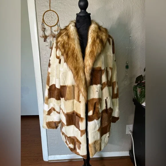 Adrienne Landau Faux Fur Coat in Brown and Cream - Picture 1 of 5